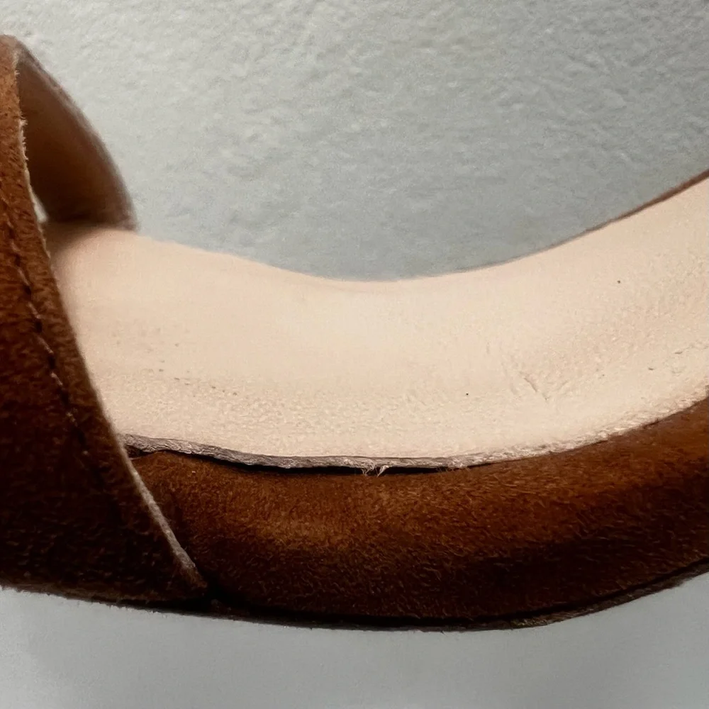 Stuart Weitzman Nudist II Designer Sandal Stiletto Heels Sz 7.5 Tan Suede Luxury